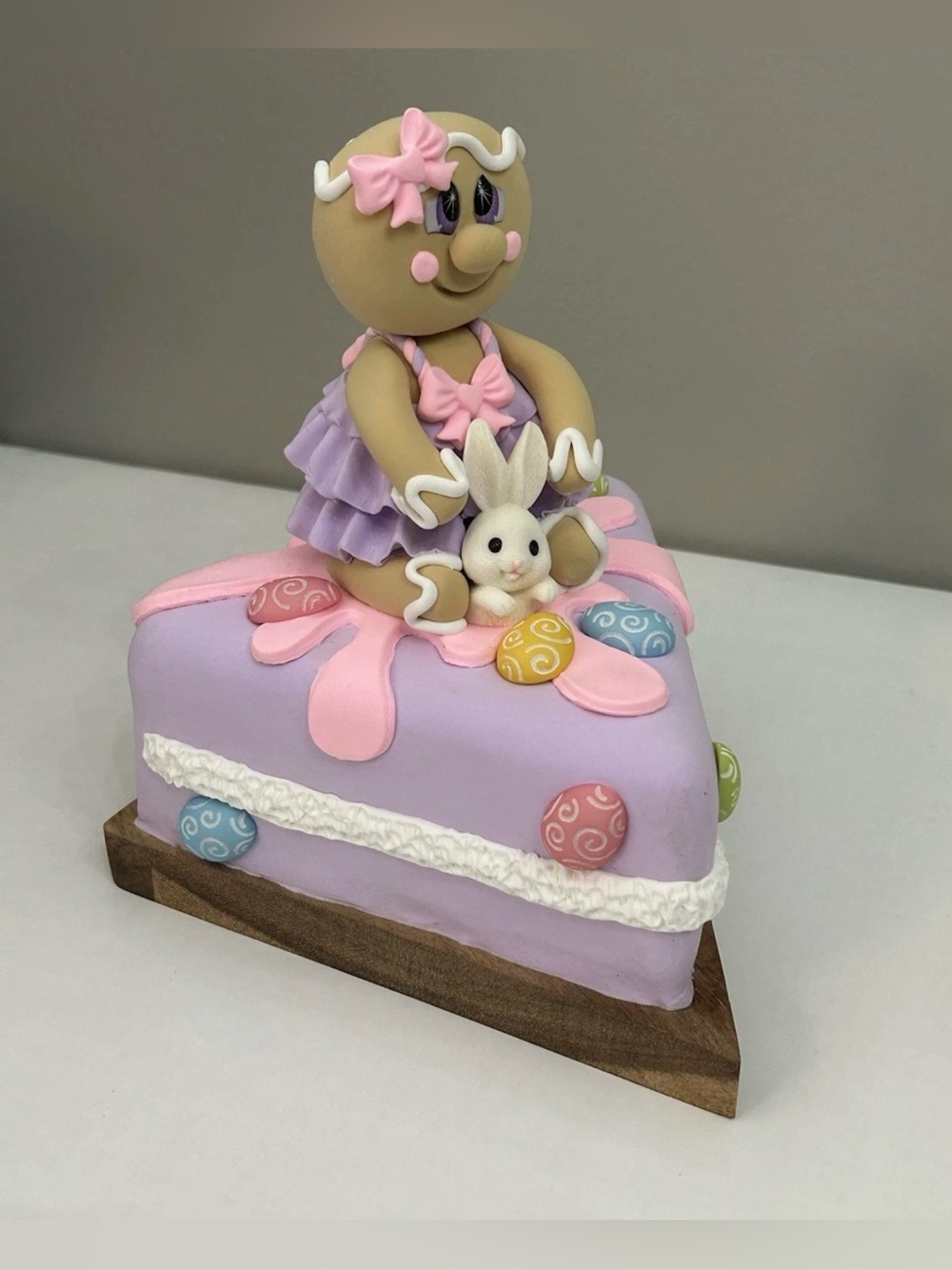 Handmade Lavender Fake Gingerbread Cake Slice with Bunny Accent on Board
